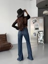 Koyu Mavi Asimetrik Bel Detaylı Flare Jean