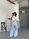 l Wide Leg Jean Pantolon Transparan Detaylı Bol Paça Denim