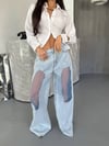 l Wide Leg Jean Pantolon Transparan Detaylı Bol Paça Denim
