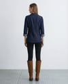 Lacivert Denim Blazer Ceket Slim Fit Şık Kadın Ceket Tek Düğmeli