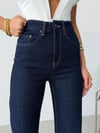 Lacivert Simli Yüksek Bel Wide Leg Jean Pantolon Kadın Parlak Denim Pantolon