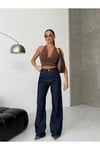 Lacivert Yüksek Bel Geniş Paça Denim Jean