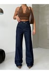 Lacivert Yüksek Bel Geniş Paça Denim Jean