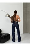 Lacivert Yüksek Bel Geniş Paça Denim Jean