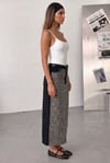 Leopar Desen Kontrast Panel Yırtmaçlı Maxi Denim Etek