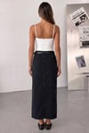 Leopar Desen Kontrast Panel Yırtmaçlı Maxi Denim Etek