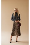 Leopar Desenli Yırtmaçlı Midi Denim Etek