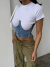 Mavi Denim Büstiyer Crop Top Fermuarlı Korsaj Form Kadın Üst