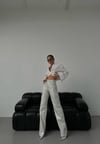 Metalik Gümüş Düz Paça Yüksek Bel Pantolon