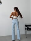 Nakış Detaylı Yırtık Paça Wide Leg Yüksek Bel Jean