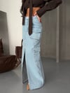 Ön Yırtmaçlı Cepli Uzun Denim Etek