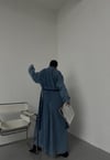 Oversize Denim Trençkot Arkası Yırtmaçlı Maks boy Pamuklu Kot Ceket Trençkot