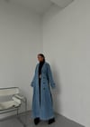 Oversize Denim Trençkot Arkası Yırtmaçlı Maks boy Pamuklu Kot Ceket Trençkot