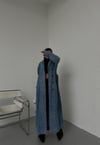 Oversize Denim Trençkot Arkası Yırtmaçlı Maks boy Pamuklu Kot Ceket Trençkot