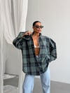 Oversize Ekoseli Dokuma Gömlek – Mavi / Siyah