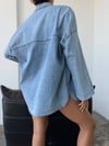 Oversize Kot Gömlek Tek Cepli Salaş Kesim Lıkralı Denim Gömlek