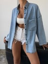 Oversize Kot Gömlek Tek Cepli Salaş Kesim Lıkralı Denim Gömlek