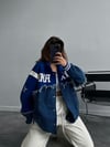 Oversize Parçalı Tasarım Denim & Fleece Bomber Ceket