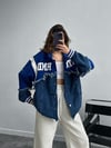 Oversize Parçalı Tasarım Denim & Fleece Bomber Ceket