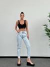 Paça Detaylı Yırtık Efektli Standart Fit Lıkralı Denim Pantolon