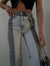 Retro Tasarım İki Renk Tonlu Yırtmaçlı Paça Pamuklu Kot Pantolon