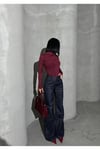 Sim Detaylı Koyu Denim Palazzo Pantolon