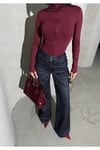 Sim Detaylı Koyu Denim Palazzo Pantolon