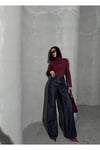 Sim Detaylı Koyu Denim Palazzo Pantolon