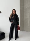 Siyah Denim Düğmeli Geniş Paça Kadın Tulum