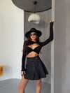 Siyah Pile Detaylı Denim Mini Etek