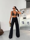 Siyah Yüksek Bel Geniş Paça Wide Leg Denim Jean Pantolon