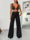 Siyah Yüksek Bel Geniş Paça Wide Leg Denim Jean Pantolon