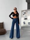 Siyah Yüksek Bel Geniş Paça Wide Leg Denim Jean Pantolon