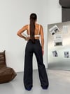 Siyah Zebra Desenli Geniş Paça Jean