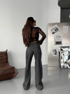 Siyah Zebra Desenli Wide Leg Denim Pantolon
