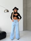 Ultra Geniş Paça Bağcıklı Denim Pantolon