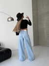 Ultra Geniş Paça Bağcıklı Denim Pantolon