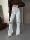 V Bel Tasarım Çoklu Düğmeli Wide Leg Jean