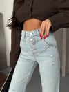 V Bel Tasarım Çoklu Düğmeli Wide Leg Jean