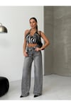 Vintage Gri Wide Leg Denim Pantolon