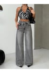 Vintage Gri Wide Leg Denim Pantolon