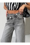 Vintage Gri Wide Leg Denim Pantolon