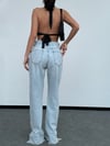 Yan Şerit Püsküllü Paçası Yırtmaçlı Geniş Paça Pamuklu Denim Pantolon