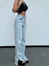Yan Şerit Püsküllü Paçası Yırtmaçlı Geniş Paça Pamuklu Denim Pantolon