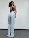 Yan Şerit Püsküllü Paçası Yırtmaçlı Geniş Paça Pamuklu Denim Pantolon