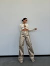Yılan Derisi Dokulu Parlak Wide-Leg Jean Pantolon