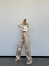 Yılan Derisi Dokulu Parlak Wide-Leg Jean Pantolon