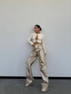 Yılan Derisi Dokulu Parlak Wide-Leg Jean Pantolon