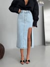Yırtmaç Detaylı Denim Midi Etek