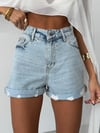 Yüksek Bel %100 Pamuklu Eskitme Detaylı Denim Şort - Premium Jean Shorts